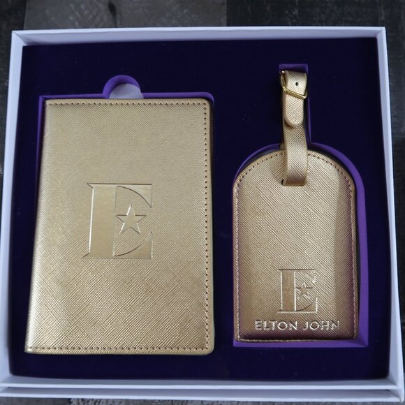 NEW E Elton John Gold Farewell Tour VIP Passport Holder +Key Chain + Luggage Tag - Picture 3 of 6